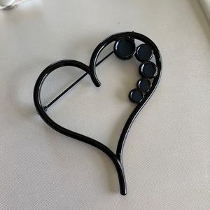 Large Black with Blue Enamel Heart Pin
